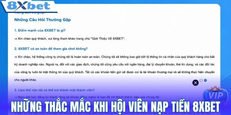 Những thắc mắc khi hội viên nạp tiền 8XBET