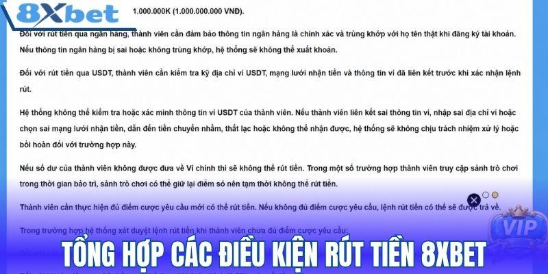 Tổng hợp các điều kiện rút tiền 8XBET