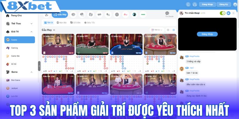 Top 3 sản phẩm giải trí được yêu thích nhất 8XBET